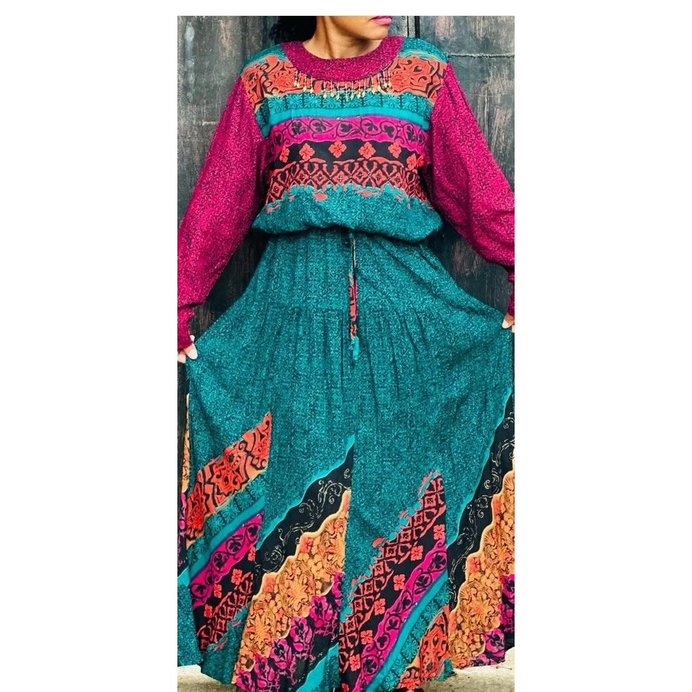 Vintage Carol Little Dress Boho Flowing Peasant Size 14 Gypsy